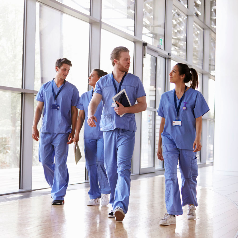 Hospital doctors walking